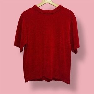 Retro Red Silk Short Sleeve Sweater XL